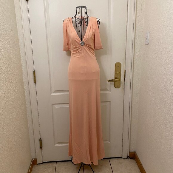 Vintage NWT Women BCBGMAXAZRIA Peach/Blush Backless Maxi Column Dress Gown Size - Picture 1 of 11
